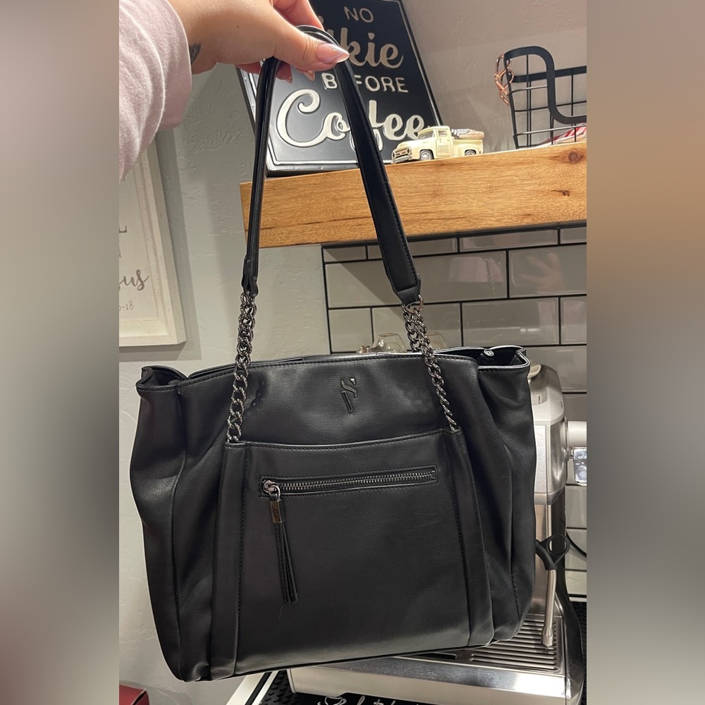 Simply Vera Vera Wang Black Rockbridge Faux Leather Large Chain Tote Bag